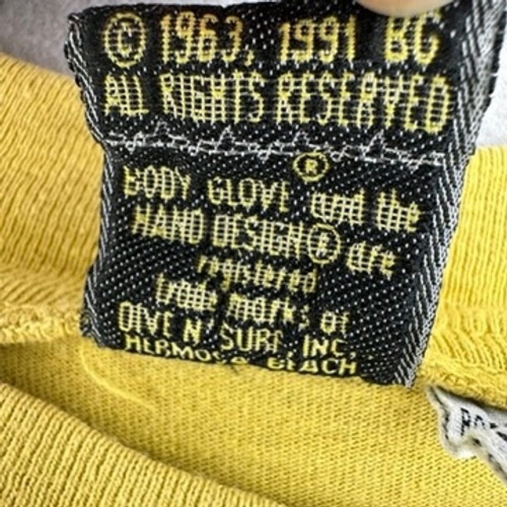 VTG 1991 Body Glove T-Shirt Yellow Logo BAGGY Oversized Surf Skate 90s Turkey - Picture 7 of 12